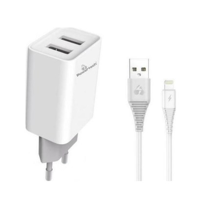 φορτιστής-τοίχου-pt-777,-καλώδιο-lightning,-2x-usb-2-1a,-λευκό-powertech